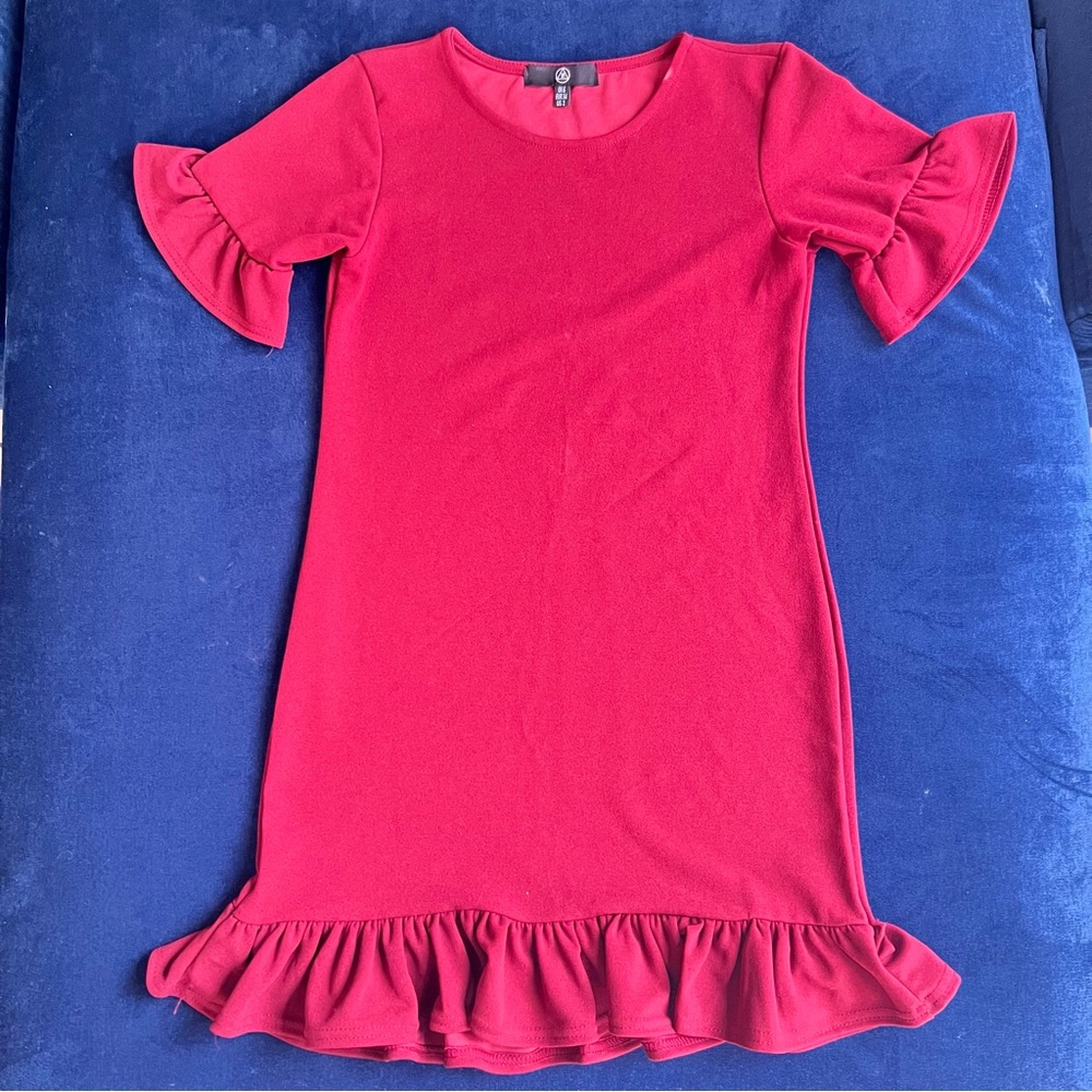 Elegant Red Burgundy Ruffle Sleeve dress